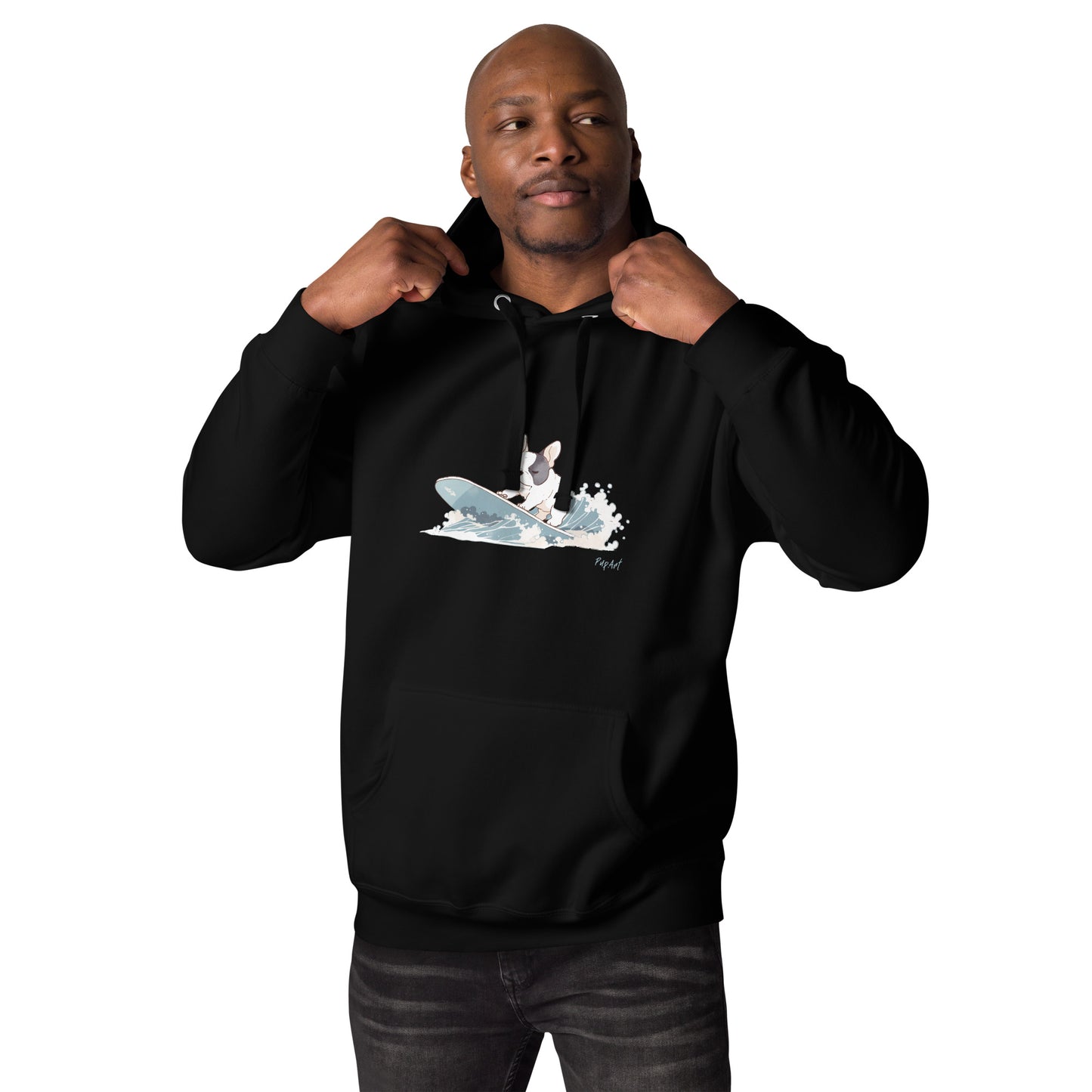 French bulldog pup surfing on a wave - Hoddie
